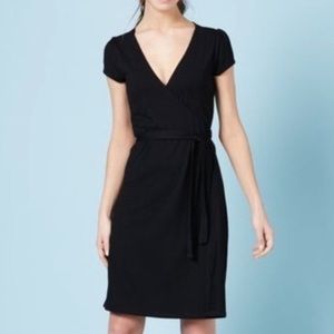 Boden Black Jersey Wrap Midi Dress Short Sleeve Stretch
